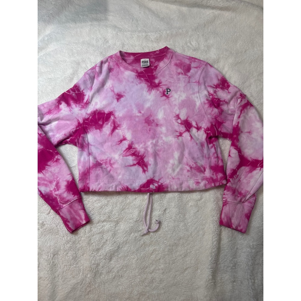 PINK Victoria's Secret Sweatshirt Women S Pink Excellent Tie Dye Crop Pullover